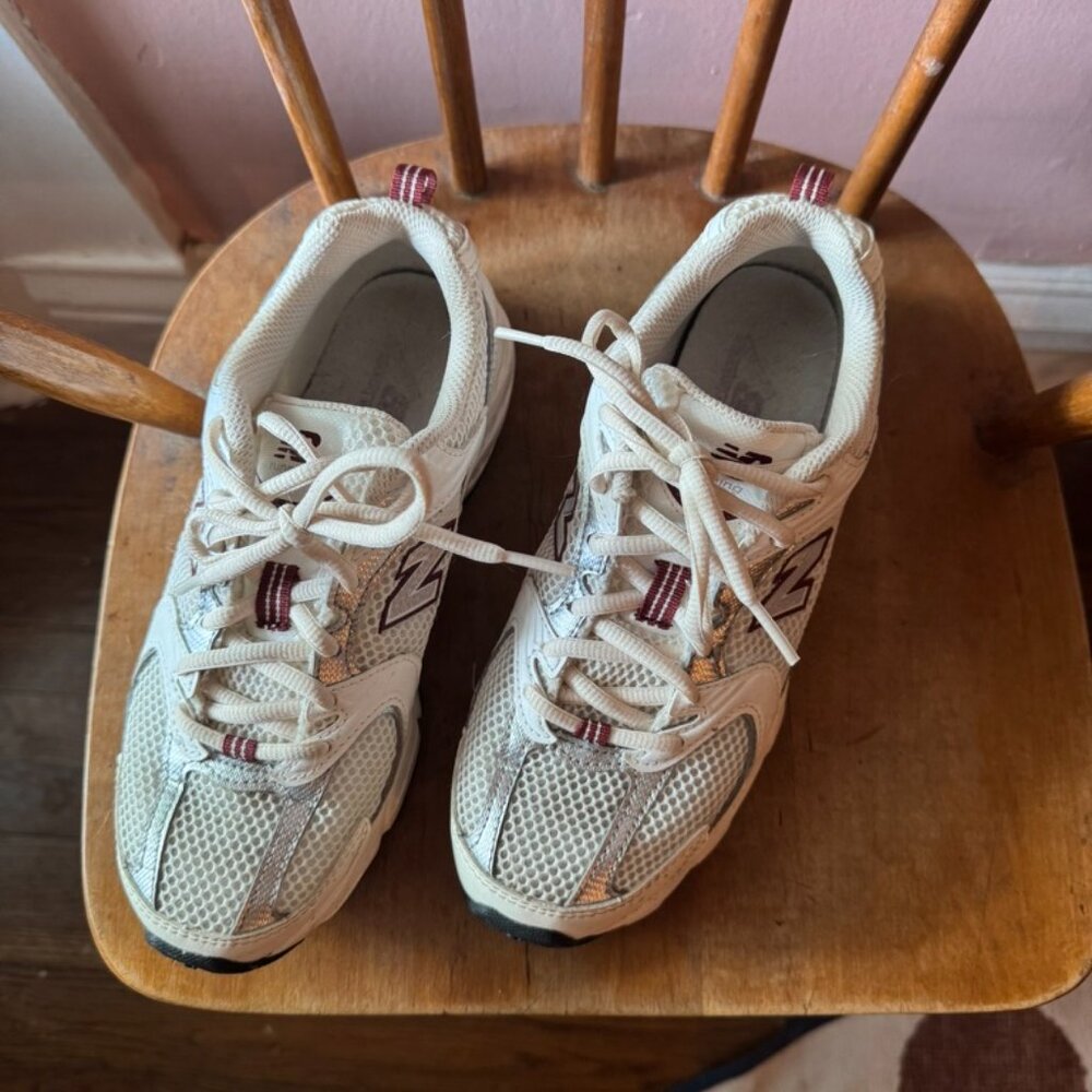 New Balance White and Maroon Athletic Sneakers - Picture 3 of 6
